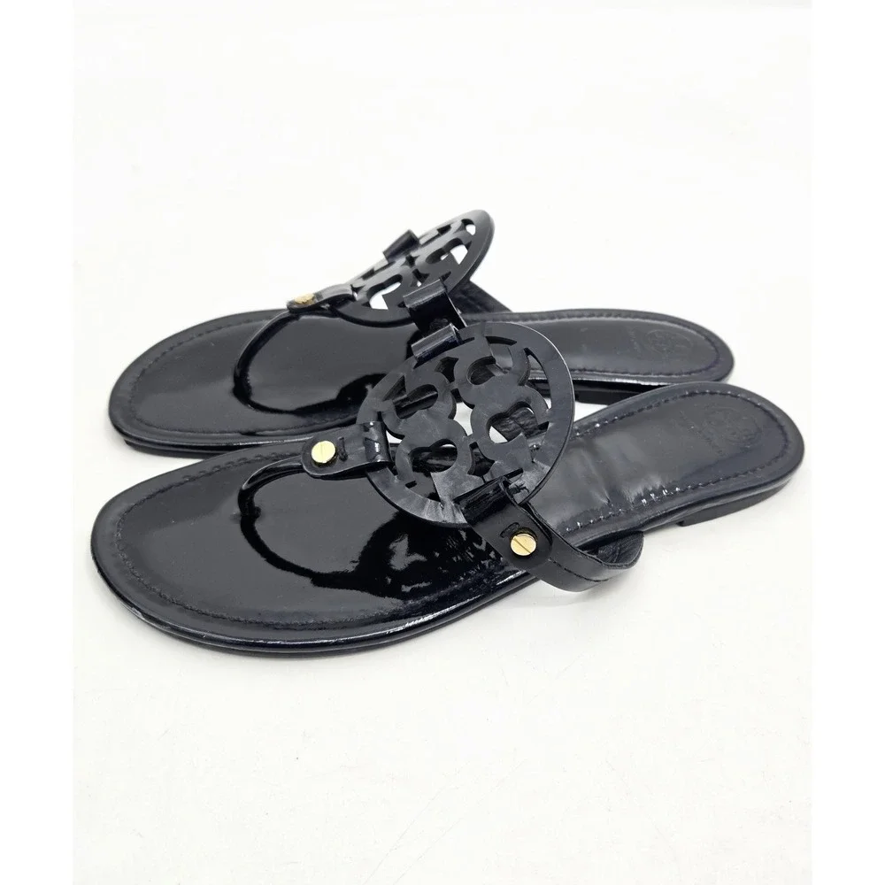 Tory Burch Sandals Women's 10.5 Miller Black Patent Thong